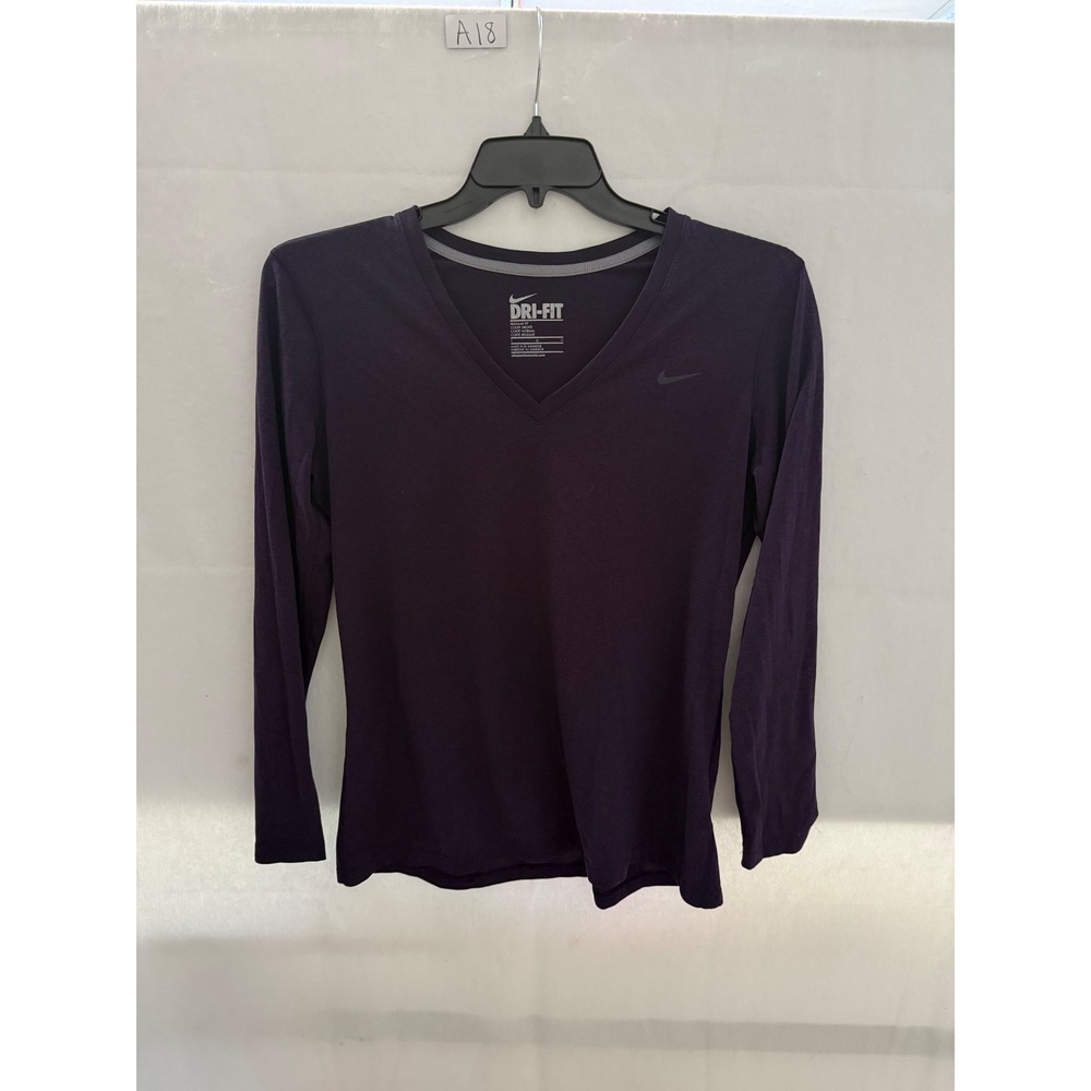 Nike Dri-FIT Women Purple Long Sleeve V-Neck Training Shirt Large Plum Heather